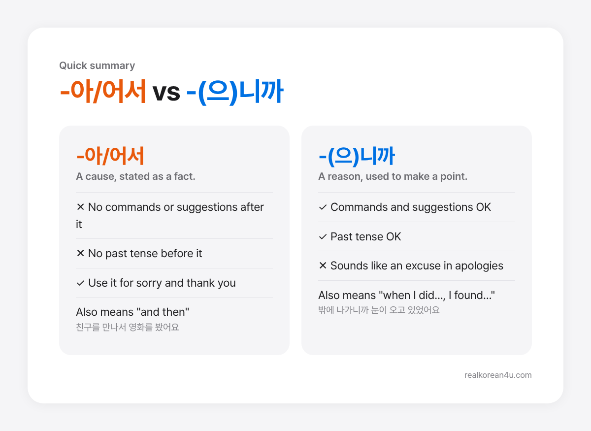 when to use -아/어서 and when to use -(으)니까